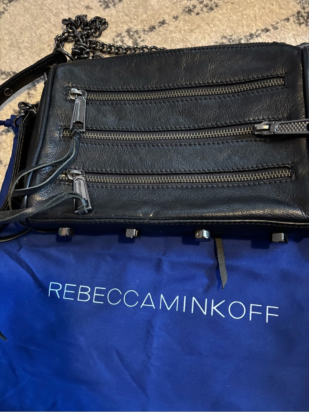 Rebecca Minkoff Black Leather Crossbody with Gunmetal Hardware